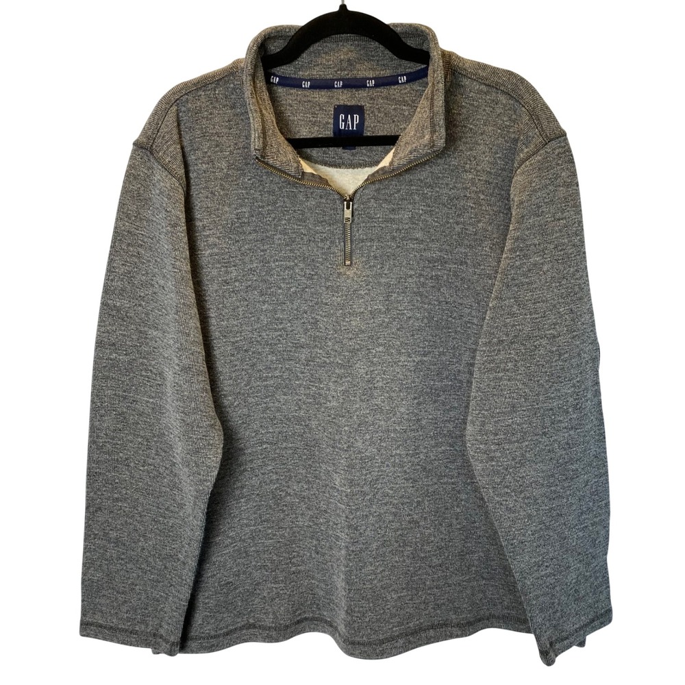 GAP Quarter Zip Pullover Mens XXL Gray Marled Textured Knit Mock Neck Sweatshirt